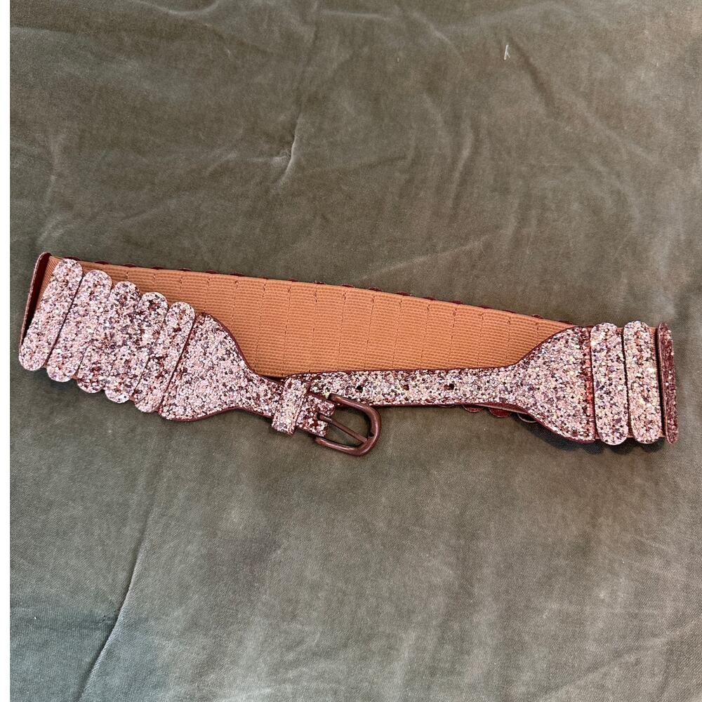 Anthropologie Pink Hensler Glitter  Wide Tabby Belt XS
